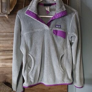 Patagonia Gray and Purple Fleece Jacket